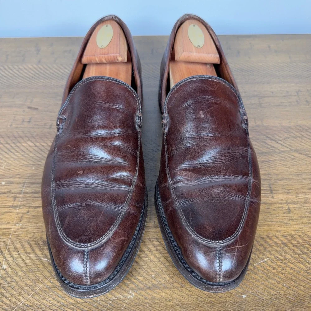Allen Edmonds Shoes Mens 9.5 D Brown Steen Leather Apron Toe Dress Loafers
